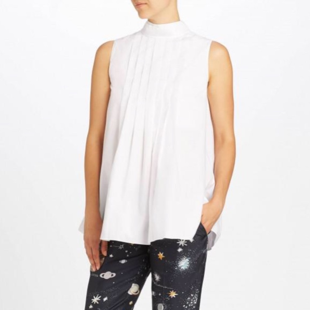 MARNI Sleeveless Pleated Poplin Shirt Top